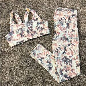 Old Navy Kids PowerSoft Activewear Set - Pink and Blue Leaf Print